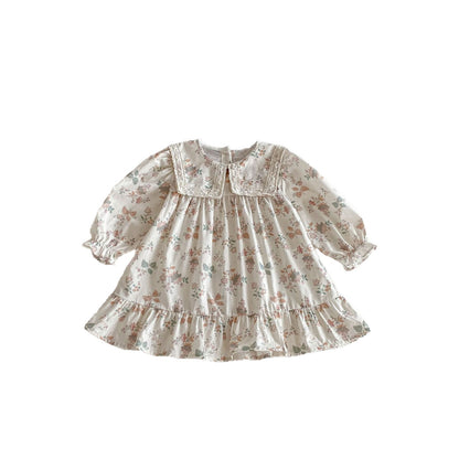 長袖ワンピース Floral Lapel Print Princess Dress 襟付き 花柄 プリント ワンピース【mh0011963】