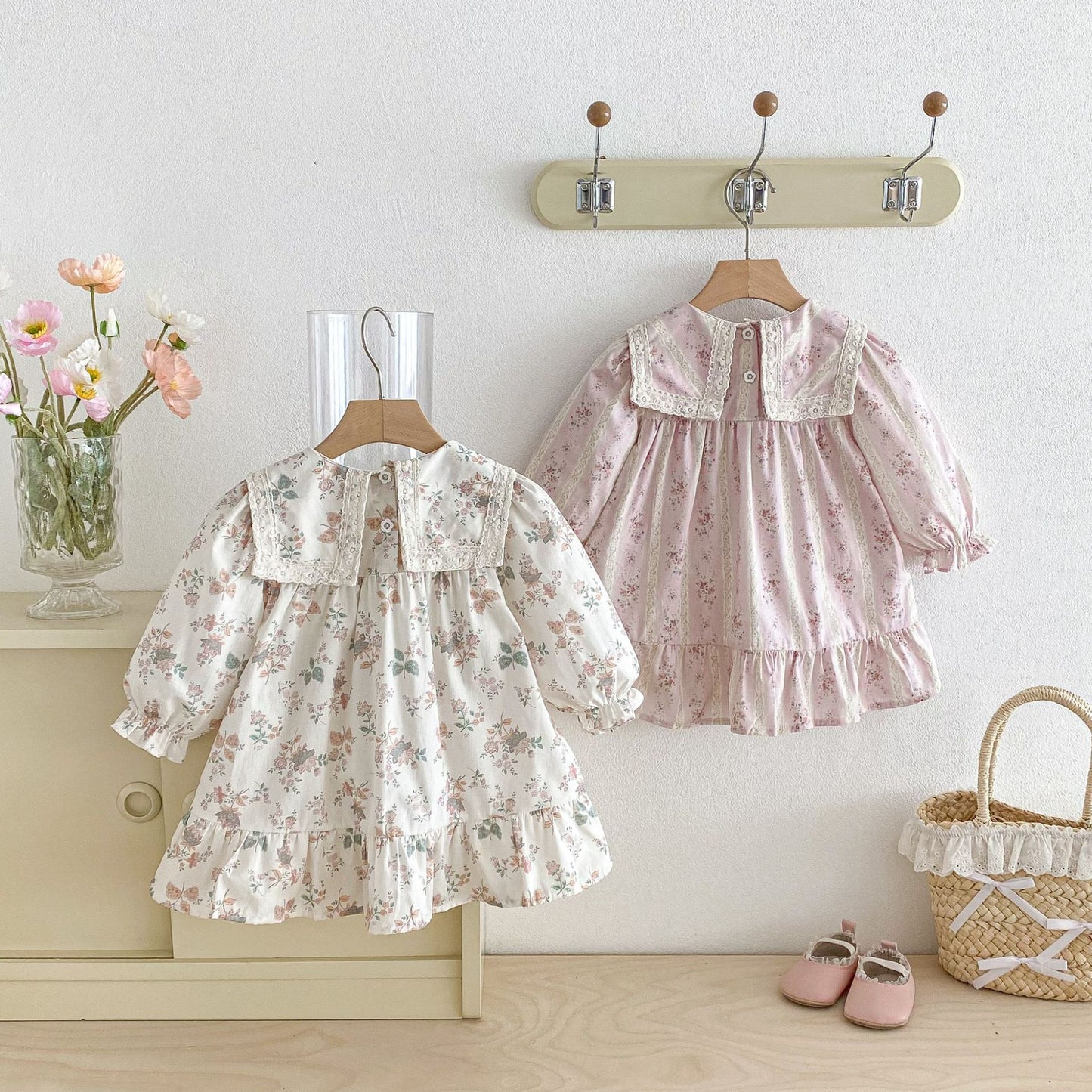 長袖ワンピース Floral Lapel Print Princess Dress 襟付き 花柄 プリント ワンピース【mh0011963】