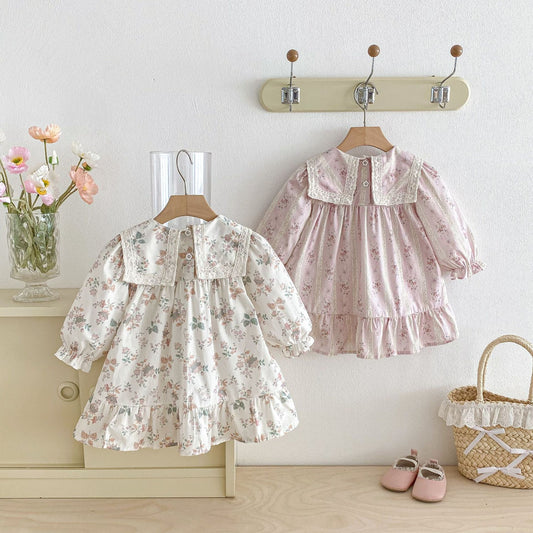 長袖ワンピース Floral Lapel Print Princess Dress 襟付き 花柄 プリント ワンピース【mh0011963】