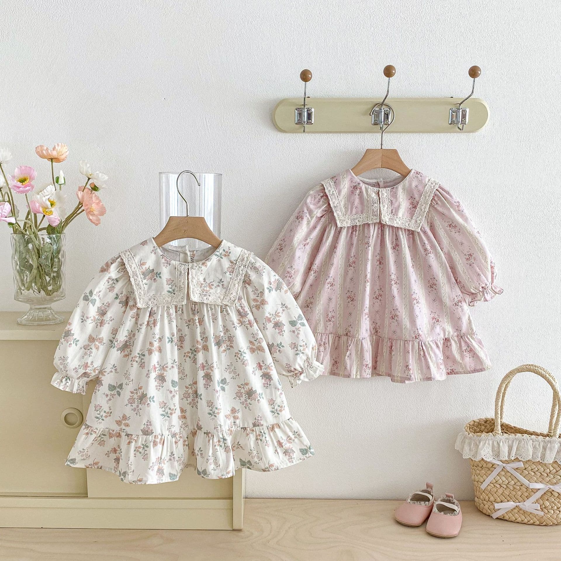 長袖ワンピース Floral Lapel Print Princess Dress 襟付き 花柄 プリント ワンピース【mh0011963】