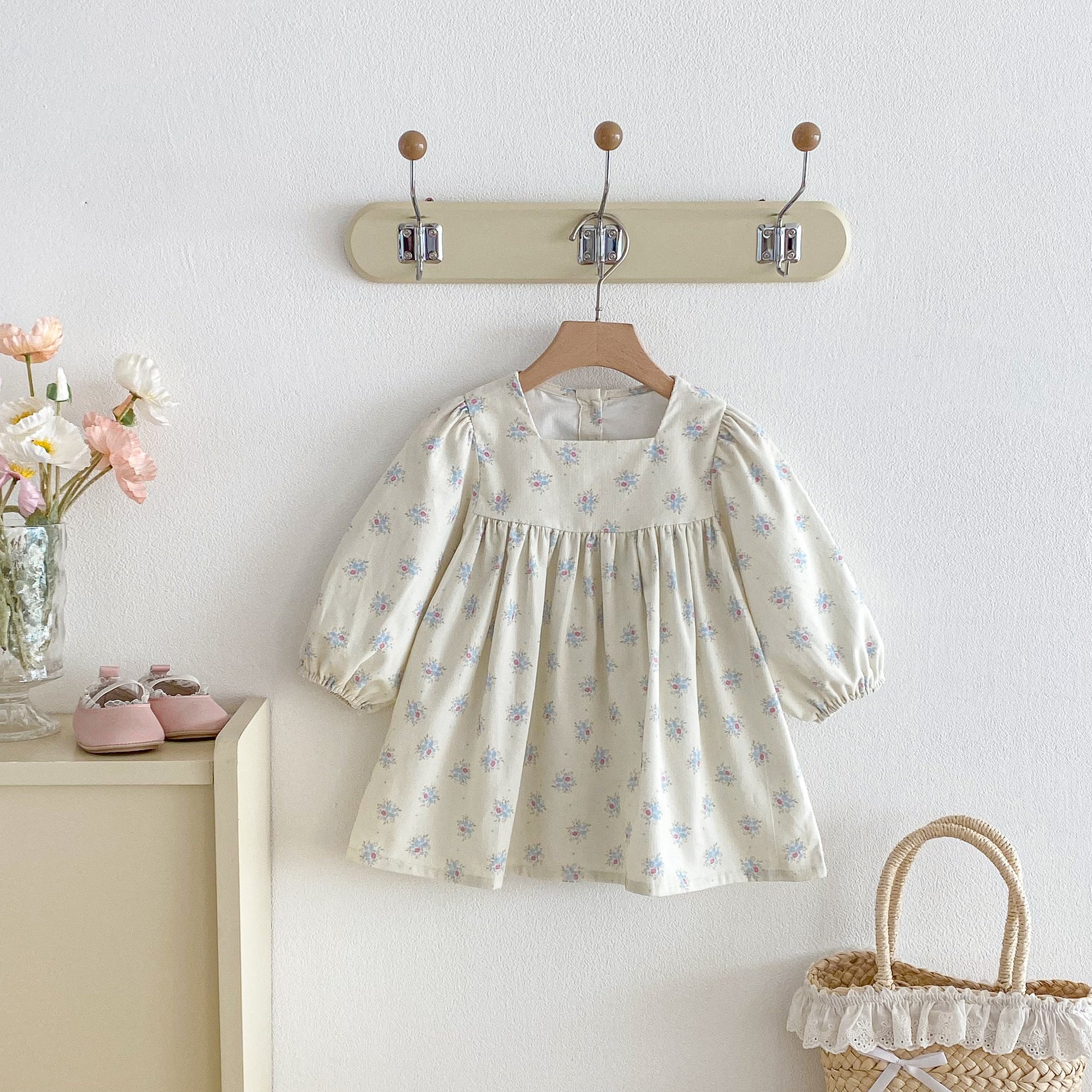 長袖ワンピース Floral Loose Sweet Princess Dress 花柄 ゆったり ワンピース【mh0011961】