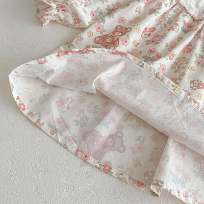 長袖ワンピース Flower Bear Embroidery Dress 花柄 刺繍 クマ ワンピース【mh0012095】