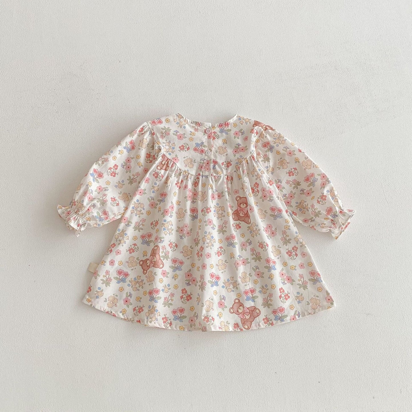 長袖ワンピース Flower Bear Embroidery Dress 花柄 刺繍 クマ ワンピース【mh0012095】
