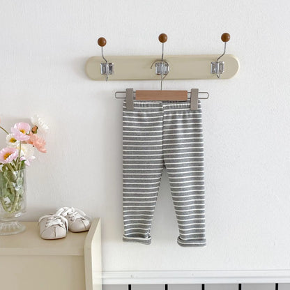 レギンスパンツ Gray / 12M  80CM キッズパンツ ボーダー柄裏フリース厚手シンプルレギンスパンツ【mh0008090】