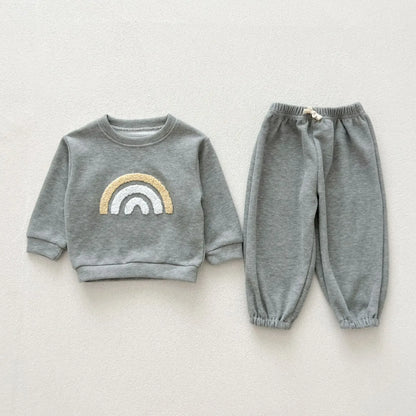 長袖セットアップ Gray / 73cm 6-9M ベビーキッズセットアップ 2点セット レターロゴワッペン長袖Tシャツ+ロングパンツ 4カラー【mh0007142】