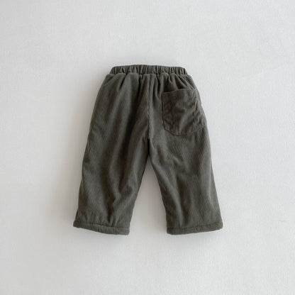 ロングパンツ・スウェットパンツ Gray Green / 80cm ロングパンツ コーデュロイ 裏ボア あったか レトロ ルーズシルエット 長ズボン【mh0011377】