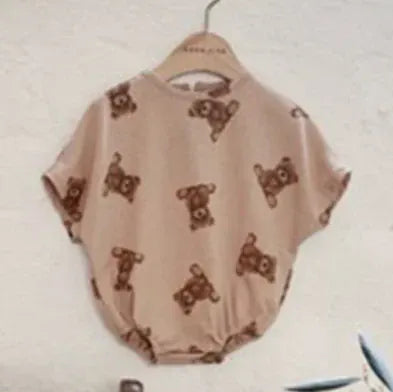 半袖ロンパース Gray Pink / 3M 66cm ベビーロンパース 半袖ルーズボディスーツ ベアくまプリント 2カラー【mh0006067】