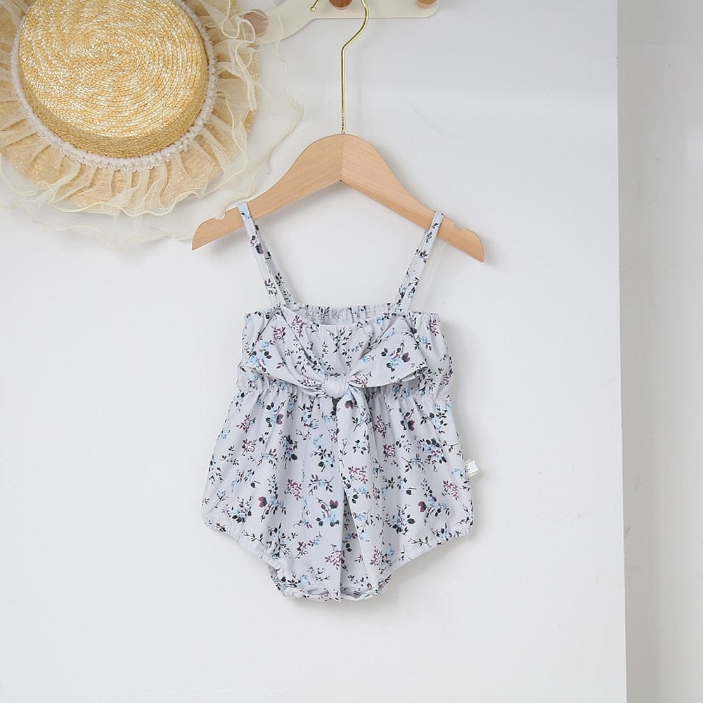 ベビー用水着 Grey / 66cm ベビー 水着 フラワー 花柄 キャミソール リボン ワンピース スイムウェア パープル グレー ガールズ【mh0002046】
