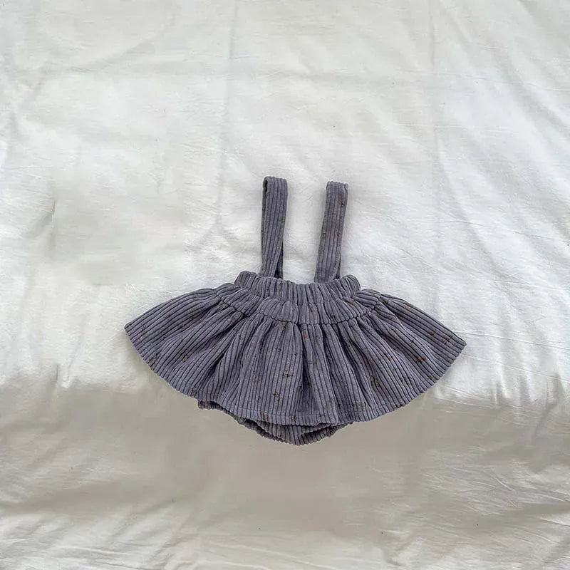 長袖セットアップ grey / 6M 66cm ベビートップス/ブルマ 長袖襟付きTシャツブラウス/コーデュロイサスペンダースカート 2カラー【mh0006469】
