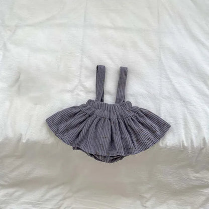 長袖セットアップ grey / 6M 66cm ベビートップス/ブルマ 長袖襟付きTシャツブラウス/コーデュロイサスペンダースカート 2カラー【mh0006469】