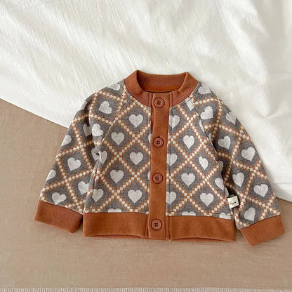 カーディガン・パーカー grey heart / 66cm ベビーカーディガン ニットジャケット ハート レトロフラワー 幾何学 15柄【mh0004142】