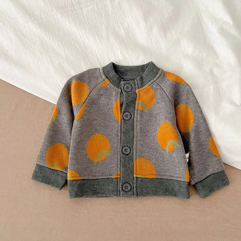 カーディガン・パーカー grey orange / 66cm ベビーカーディガン ニットジャケット ハート レトロフラワー 幾何学 15柄【mh0004142】