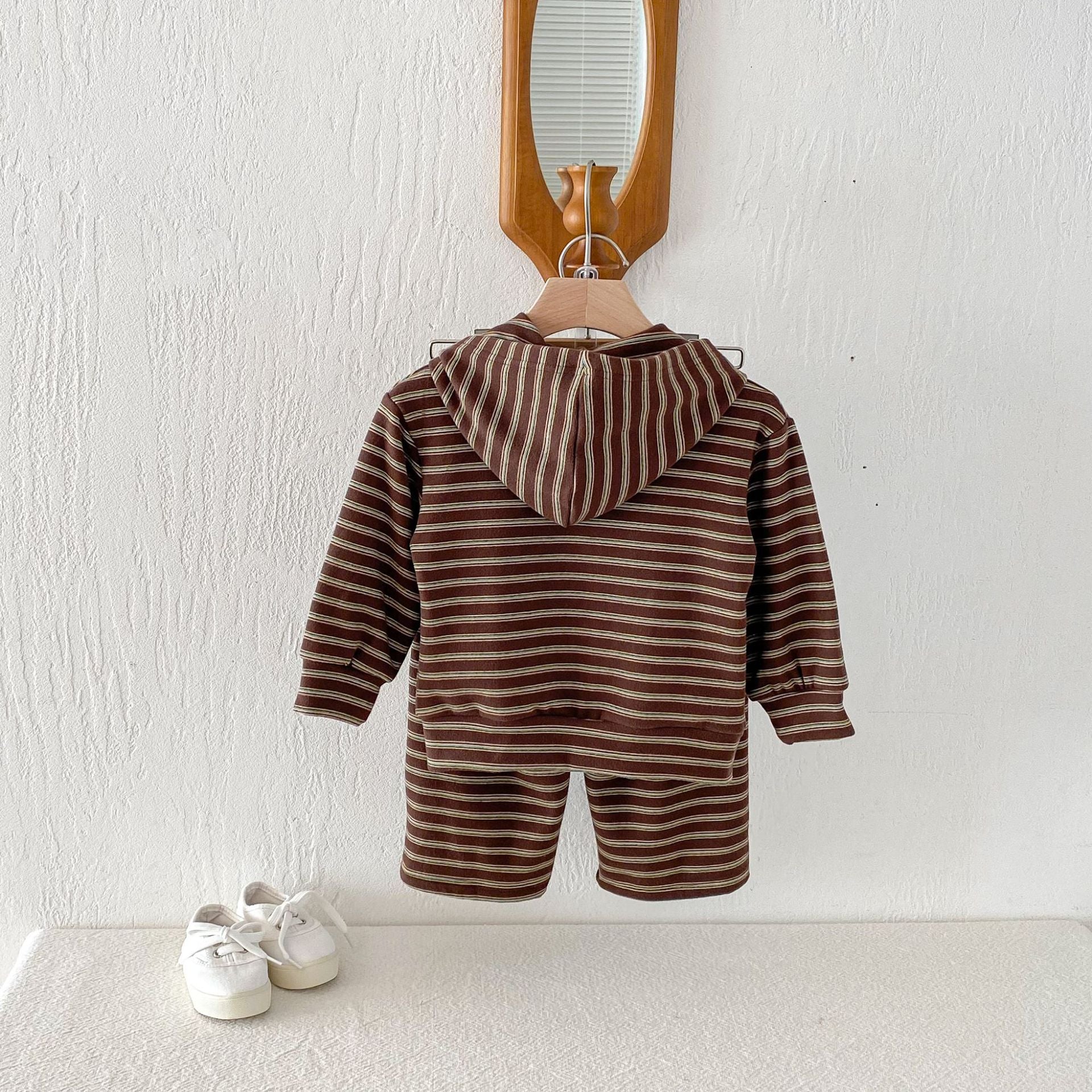 長袖セットアップ Hooded Zipper Striped Sweatshirt Set ジップアップ ストライプ セットアップ【mh0011968】