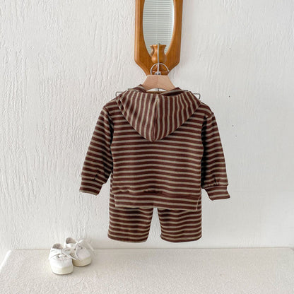 長袖セットアップ Hooded Zipper Striped Sweatshirt Set ジップアップ ストライプ セットアップ【mh0011968】