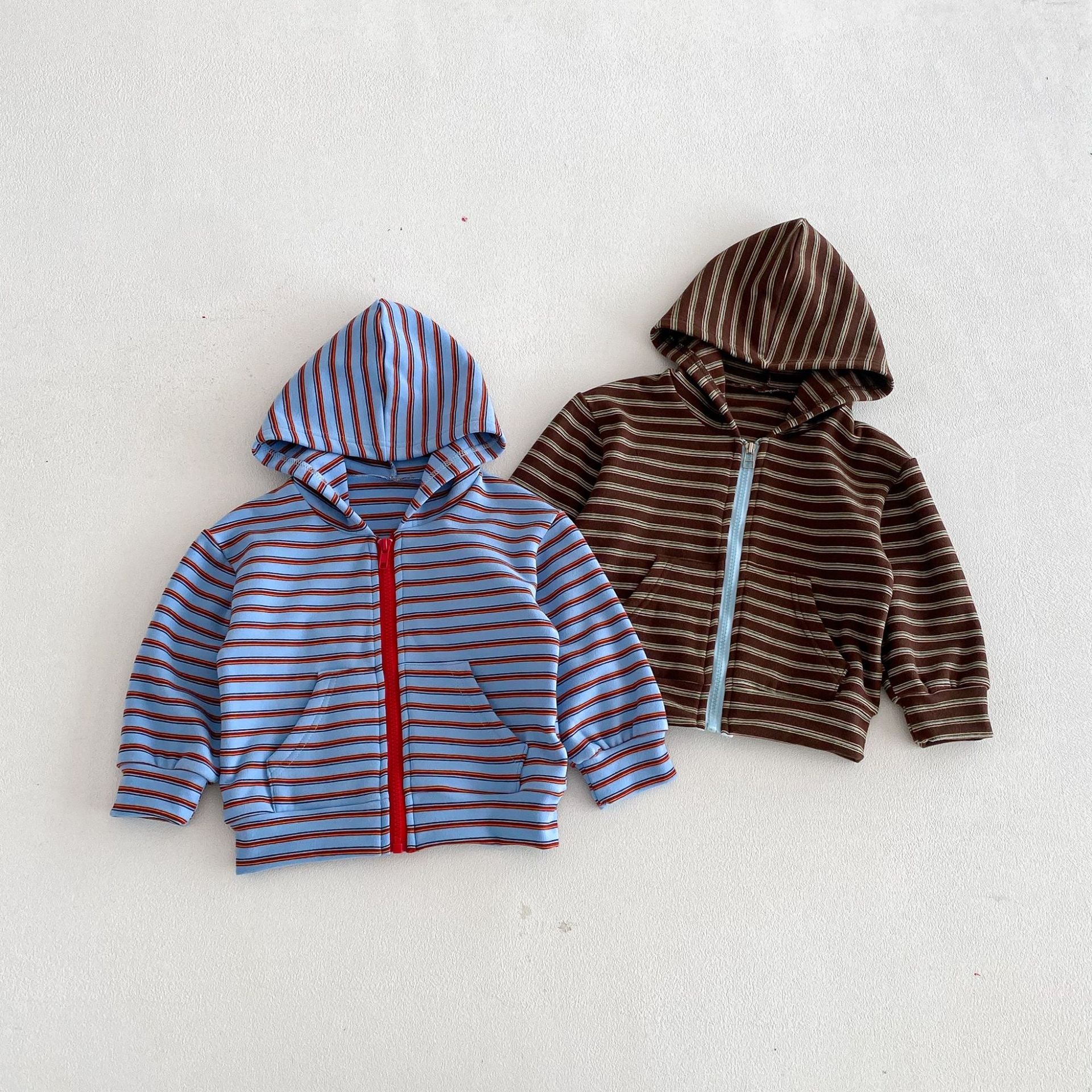 長袖セットアップ Hooded Zipper Striped Sweatshirt Set ジップアップ ストライプ セットアップ【mh0011968】