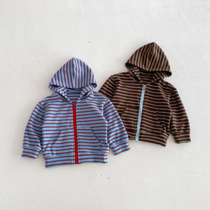 長袖セットアップ Hooded Zipper Striped Sweatshirt Set ジップアップ ストライプ セットアップ【mh0011968】