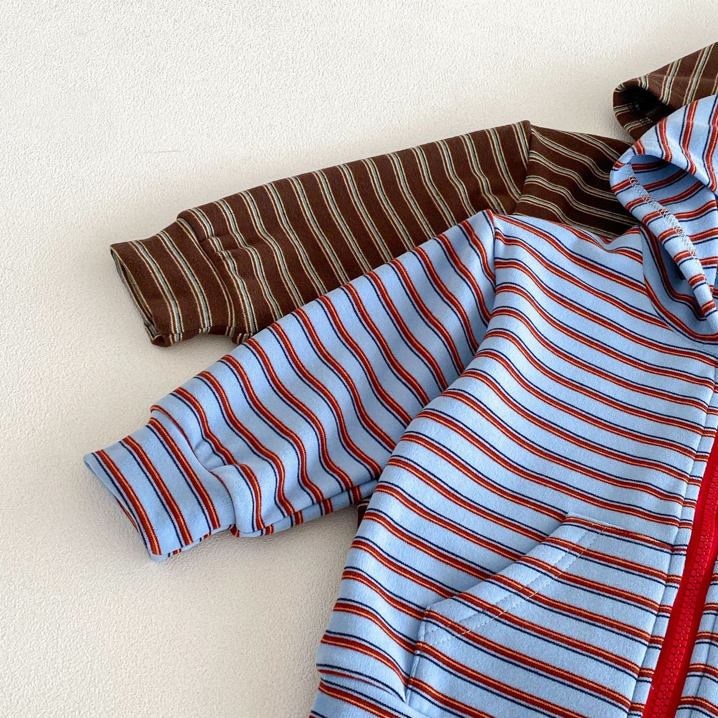 長袖セットアップ Hooded Zipper Striped Sweatshirt Set ジップアップ ストライプ セットアップ【mh0011968】