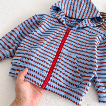 長袖セットアップ Hooded Zipper Striped Sweatshirt Set ジップアップ ストライプ セットアップ【mh0011968】