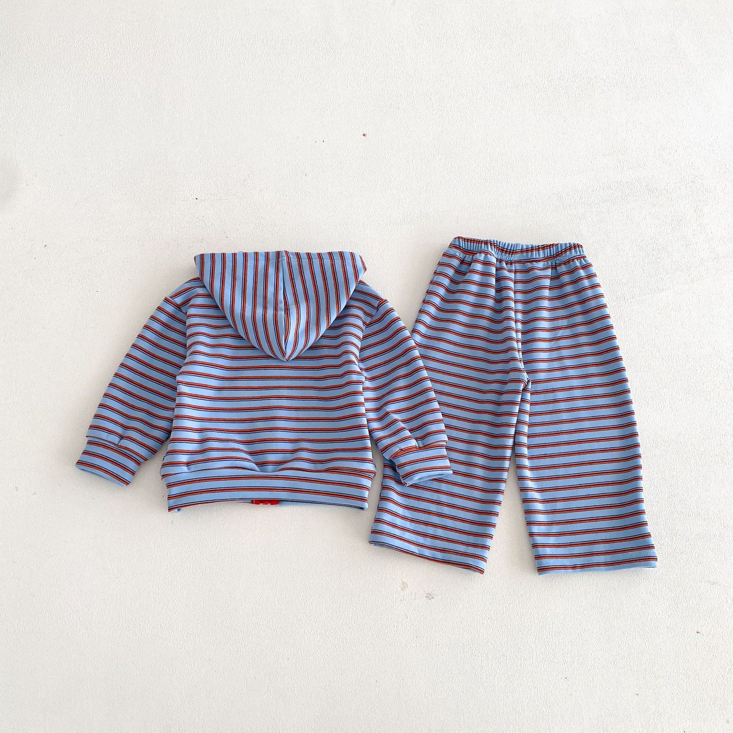 長袖セットアップ Hooded Zipper Striped Sweatshirt Set ジップアップ ストライプ セットアップ【mh0011968】