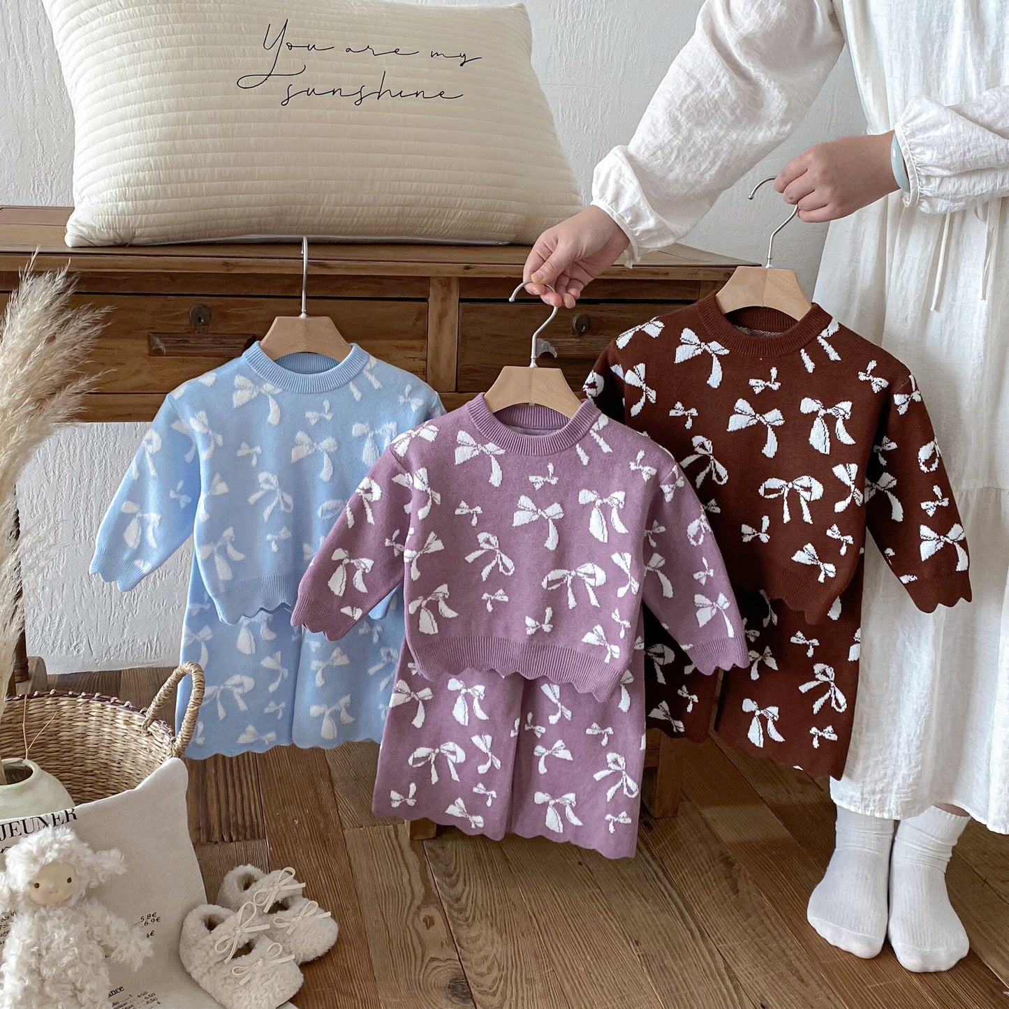 長袖セットアップ Jacquard Bow Knitted Set ジャガード リボン ニット セットアップ【mh0012098】
