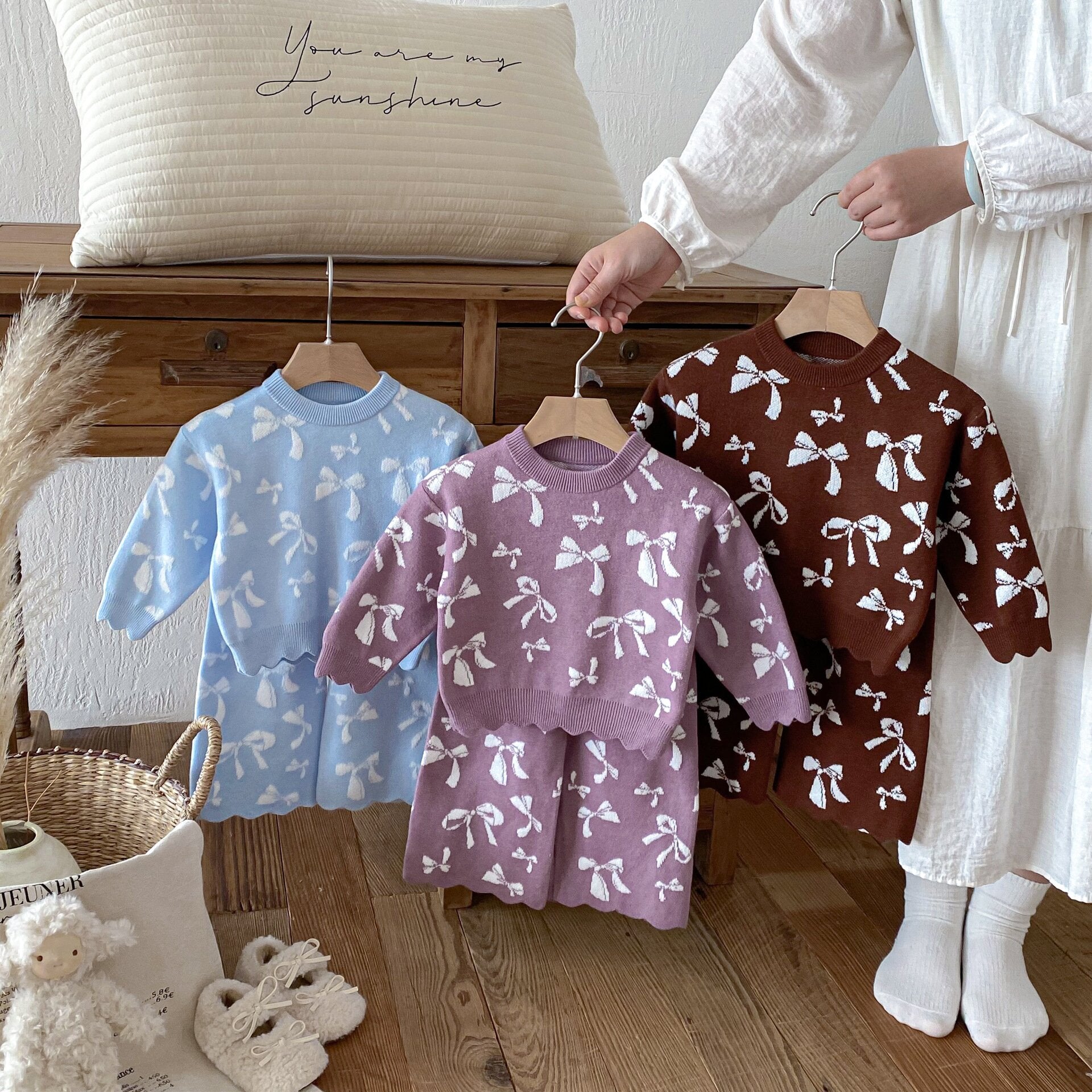 長袖セットアップ Jacquard Bow Knitted Set ジャガード リボン ニット セットアップ【mh0012098】