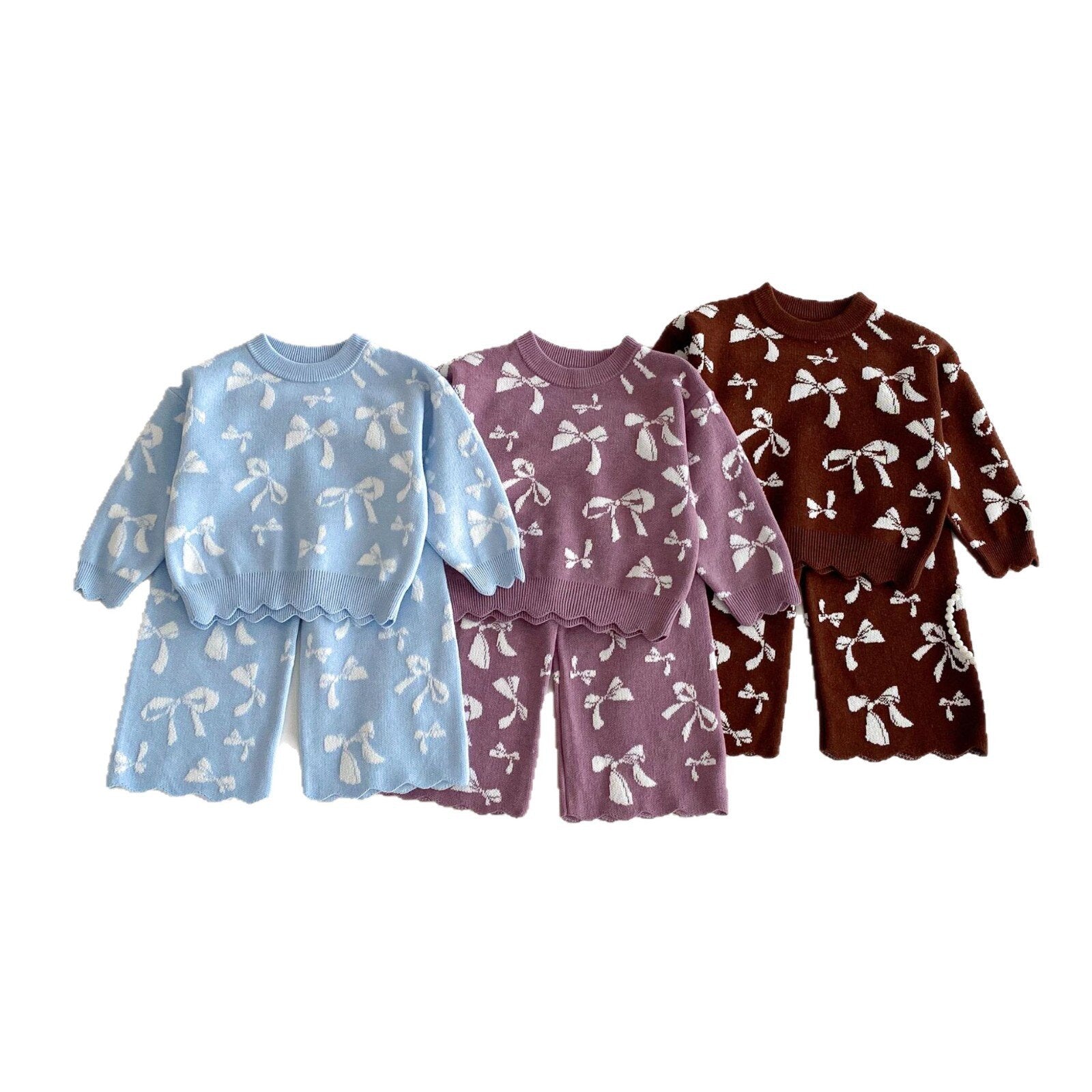 長袖セットアップ Jacquard Bow Knitted Set ジャガード リボン ニット セットアップ【mh0012098】