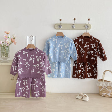 長袖セットアップ Jacquard Bow Knitted Set ジャガード リボン ニット セットアップ【mh0012098】