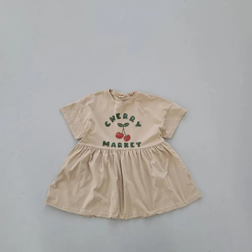 半袖ワンピース Khaki / 12M  80CM キッズワンピース 半袖プリントサマーワンピース チェリーさくらんぼプリント 2カラー【mh0005572】