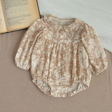 長袖ロンパース Khaki / 6M  66CM キッズロンパース 長袖ボディスーツ 丸襟 プリント柄【mh0004835】
