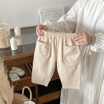 ロングパンツ・スウェットパンツ Khaki / 80cm シンプルベーシックビッグポケットロングパンツ【mh0010673】