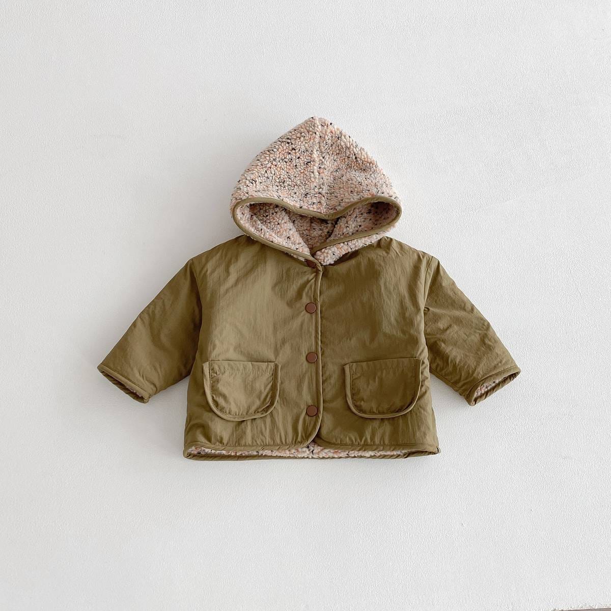 ショートコート・ジャケット・ジャンパー Khaki / 80cm 中綿ジャケット リバーシブル ボア裏地 フード付き ゆったり あったか アウター【mh0011396】