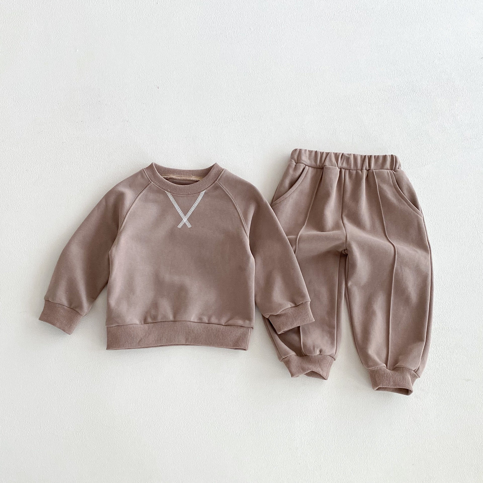 長袖セットアップ Khaki / 80cm Simple Casual Sweatshirt Set シンプル スウェット セットアップ【mh0011957】