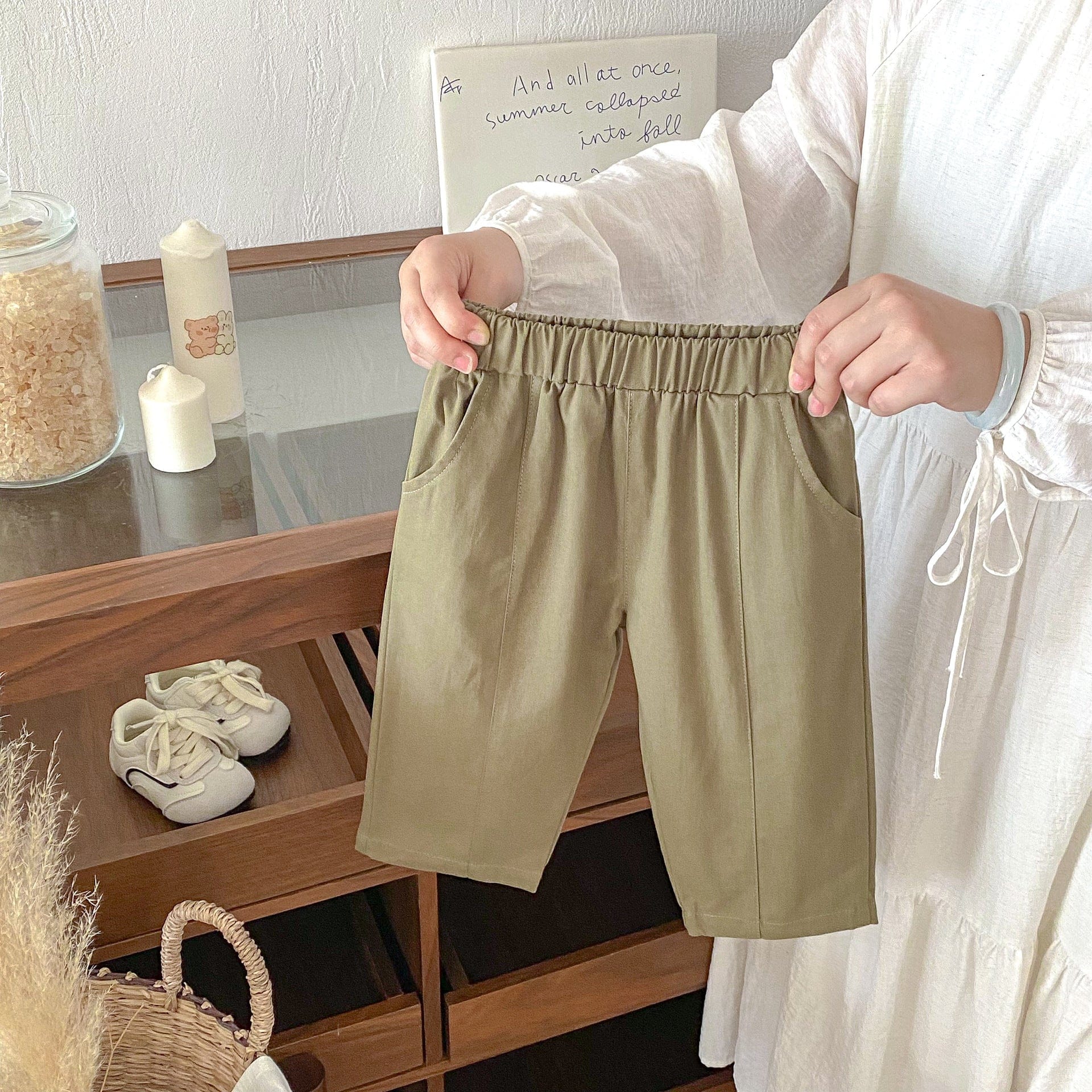 ロングパンツ・スウェットパンツ Khaki Green / 80cm アースカラーシンプルデイリーロングパンツ【mh0010677】