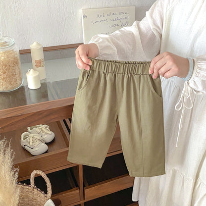 ロングパンツ・スウェットパンツ Khaki Green / 80cm アースカラーシンプルデイリーロングパンツ【mh0010677】