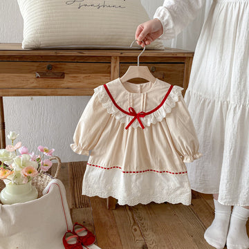 長袖ワンピース Lace Contrast French Girls Dress レース襟 フレンチ ワンピース【mh0011954】