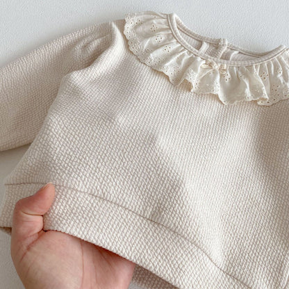 長袖セットアップ Lace Doll Collar Sweatshirt Set レース襟 スウェット セットアップ【mh0012089】