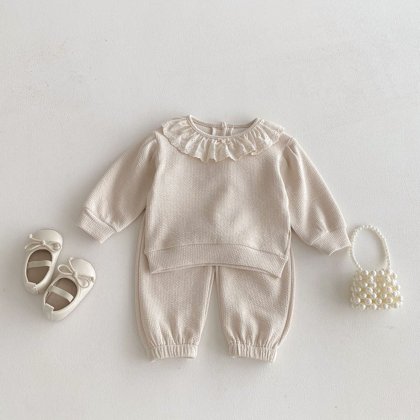 長袖セットアップ Lace Doll Collar Sweatshirt Set レース襟 スウェット セットアップ【mh0012089】