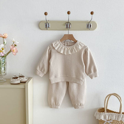 長袖セットアップ Lace Doll Collar Sweatshirt Set レース襟 スウェット セットアップ【mh0012089】
