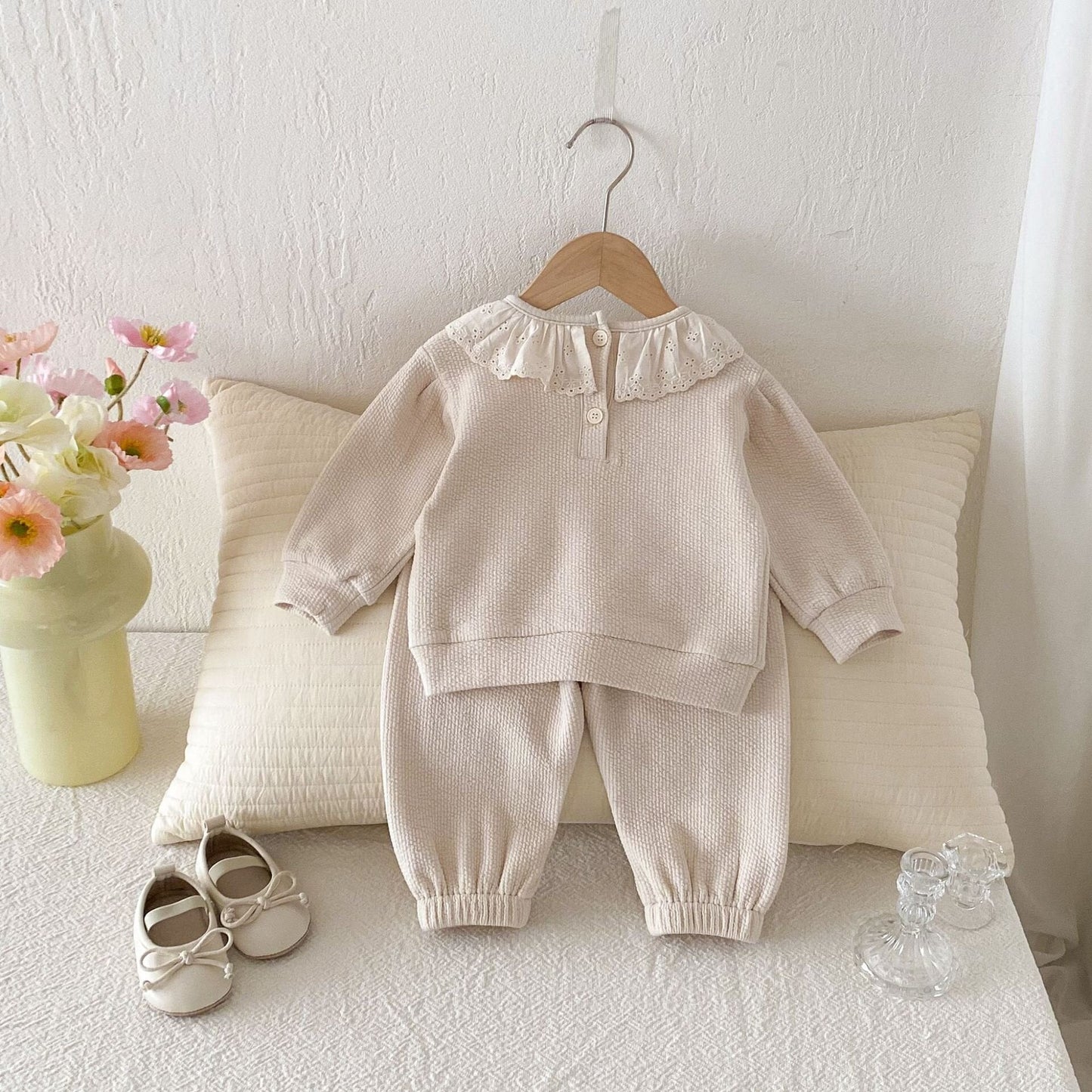 長袖セットアップ Lace Doll Collar Sweatshirt Set レース襟 スウェット セットアップ【mh0012089】