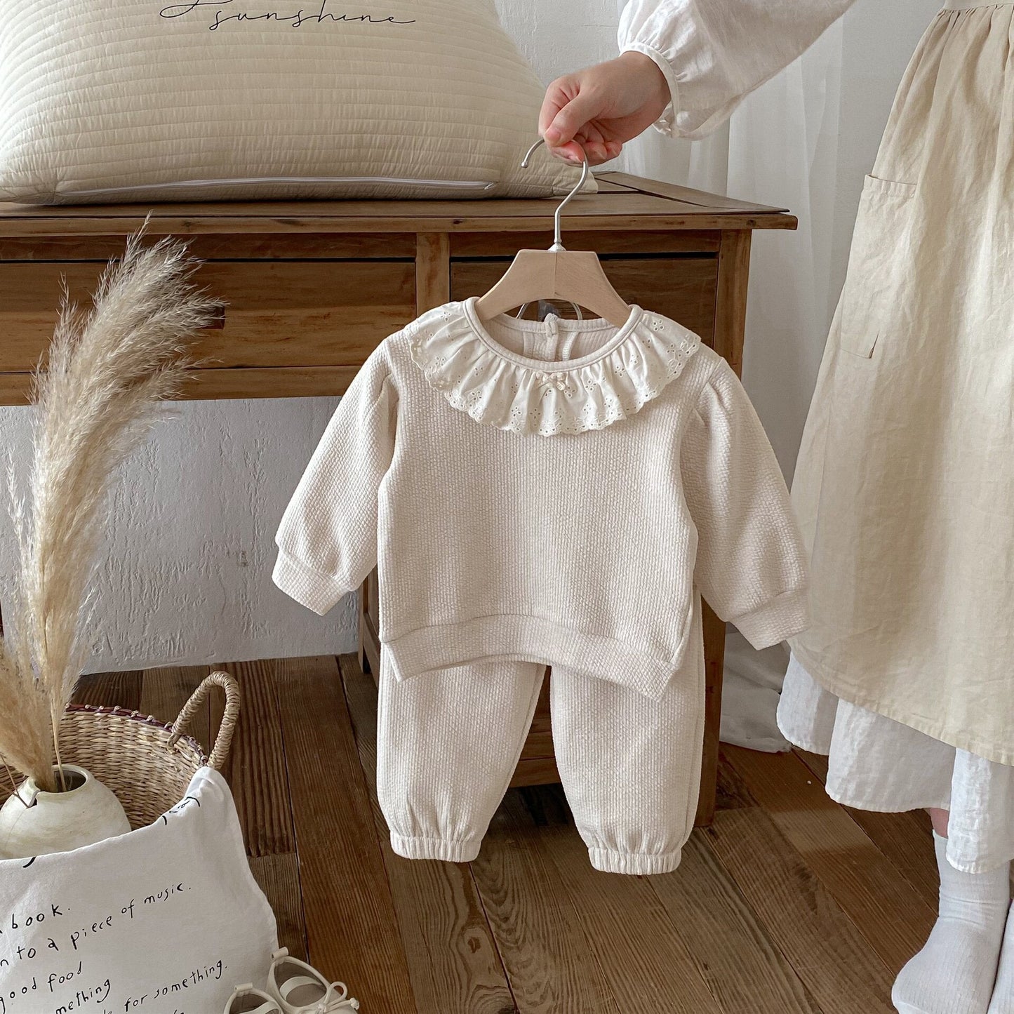 長袖セットアップ Lace Doll Collar Sweatshirt Set レース襟 スウェット セットアップ【mh0012089】