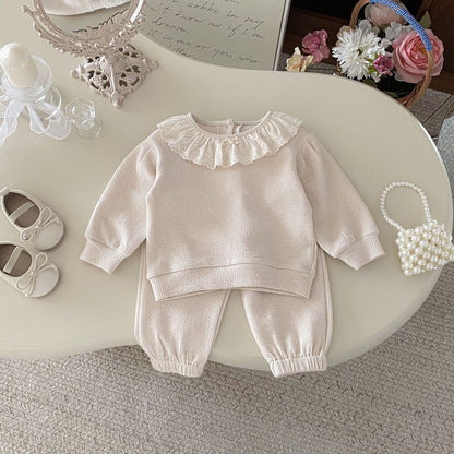 長袖セットアップ Lace Doll Collar Sweatshirt Set レース襟 スウェット セットアップ【mh0012089】