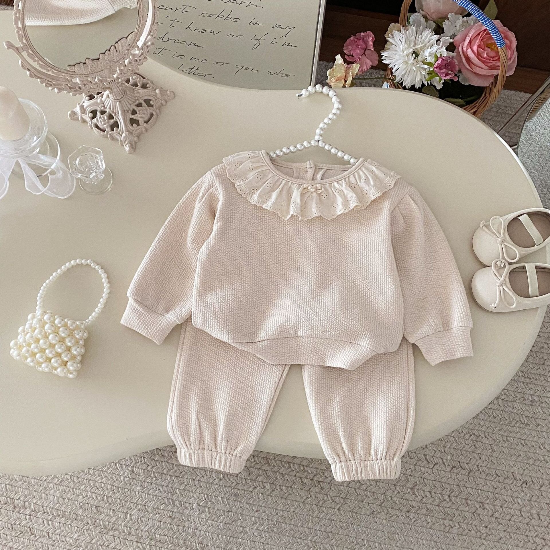 長袖セットアップ Lace Doll Collar Sweatshirt Set レース襟 スウェット セットアップ【mh0012089】