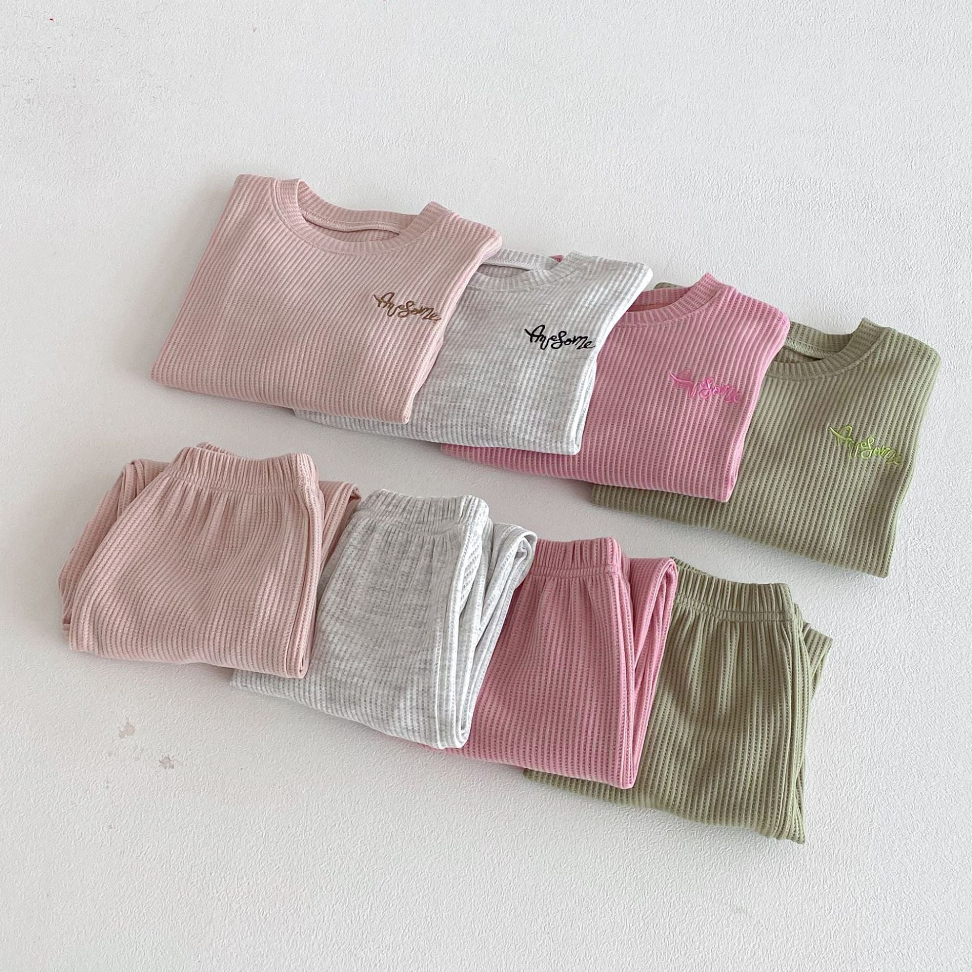 長袖セットアップ Letter Embroidery Waffle Set ワッフル 刺繍 セットアップ【mh0011966】