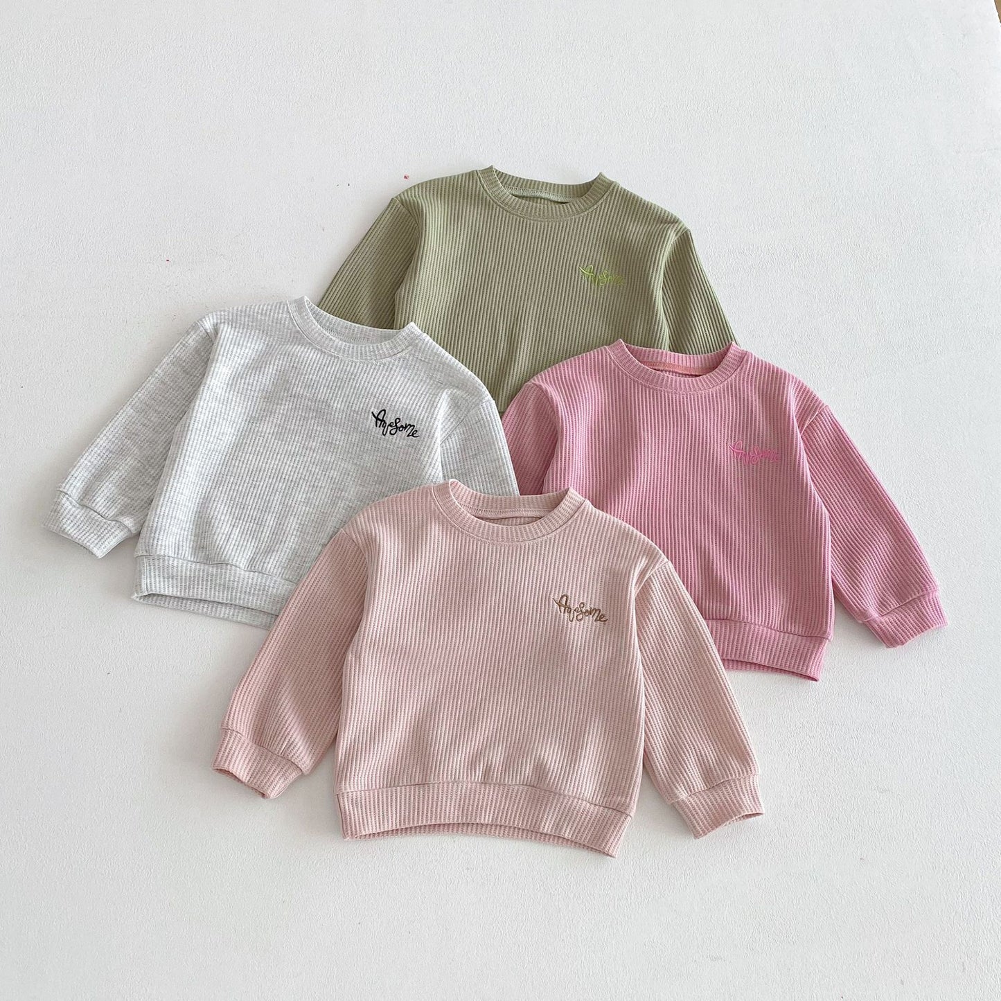 長袖セットアップ Letter Embroidery Waffle Set ワッフル 刺繍 セットアップ【mh0011966】