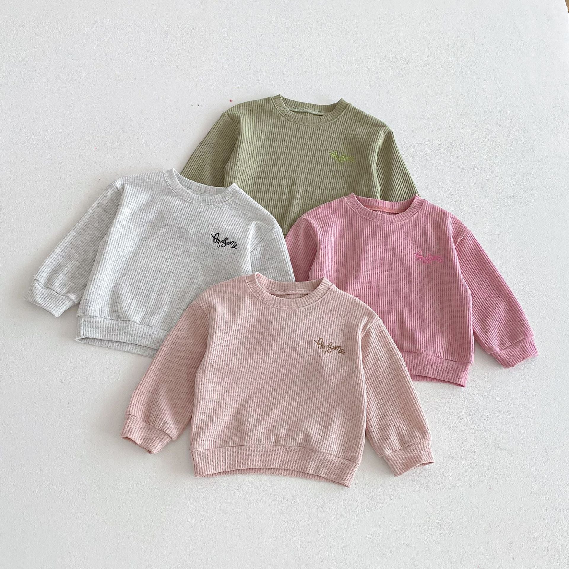 長袖セットアップ Letter Embroidery Waffle Set ワッフル 刺繍 セットアップ【mh0011966】