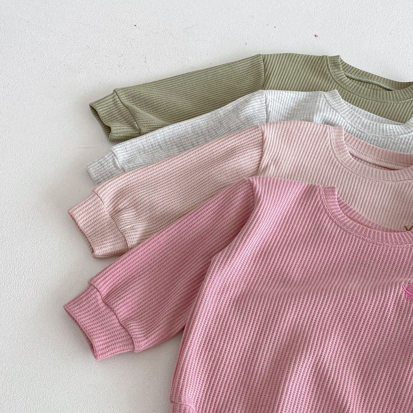 長袖セットアップ Letter Embroidery Waffle Set ワッフル 刺繍 セットアップ【mh0011966】