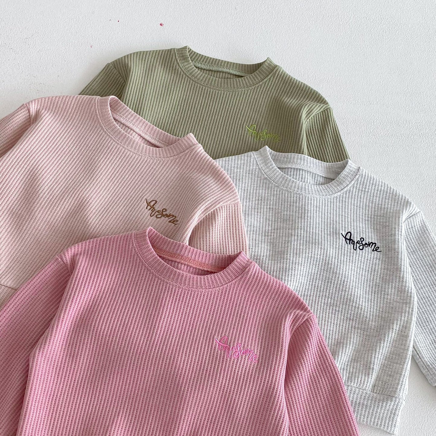 長袖セットアップ Letter Embroidery Waffle Set ワッフル 刺繍 セットアップ【mh0011966】