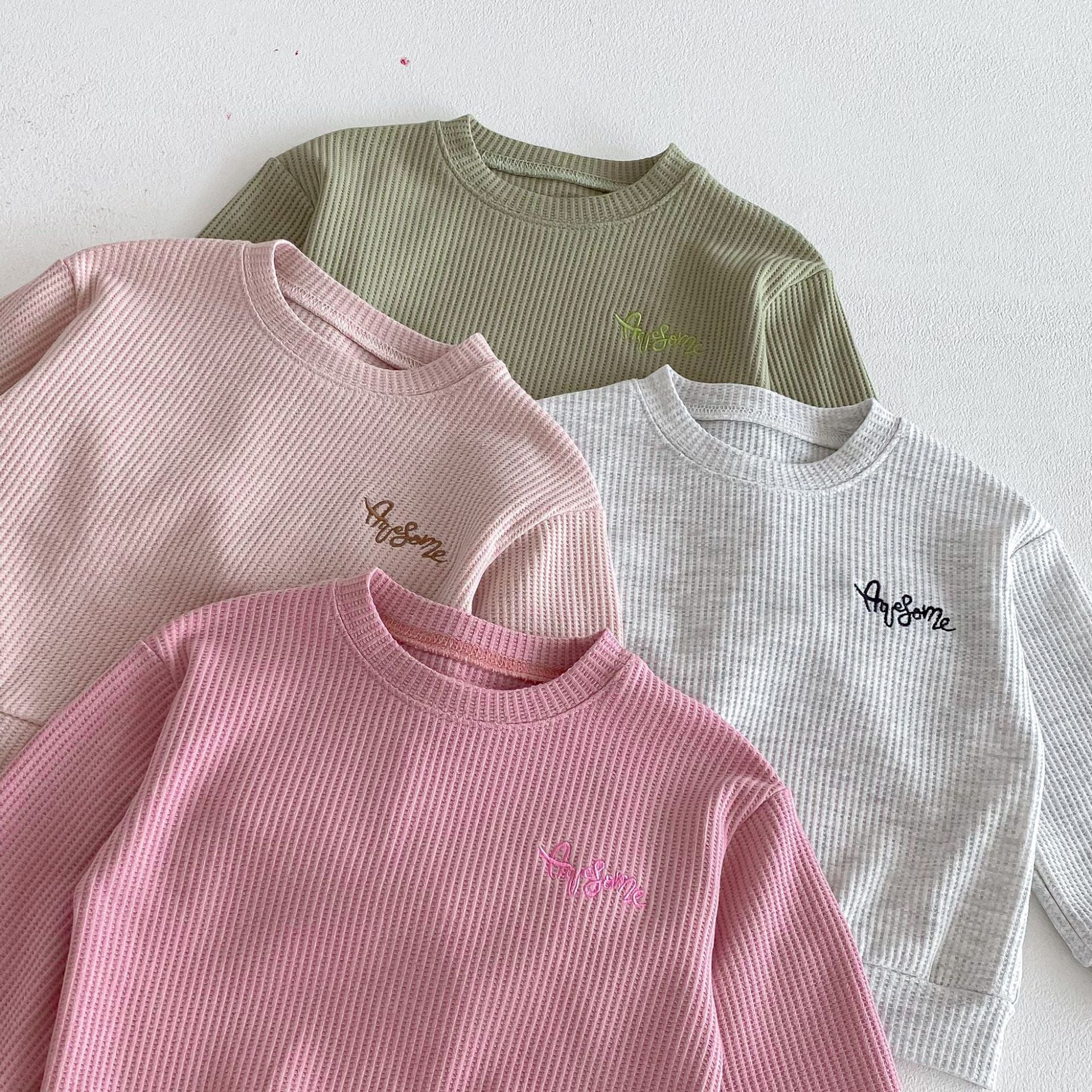 長袖セットアップ Letter Embroidery Waffle Set ワッフル 刺繍 セットアップ【mh0011966】