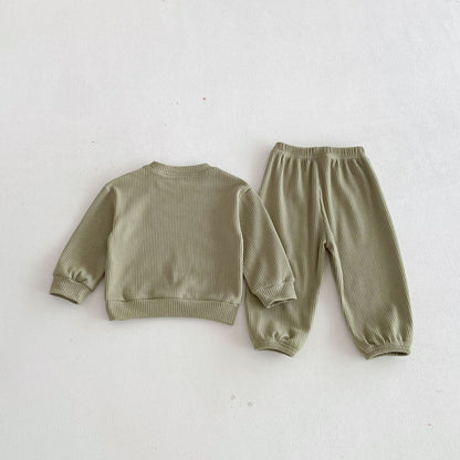 長袖セットアップ Letter Embroidery Waffle Set ワッフル 刺繍 セットアップ【mh0011966】