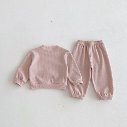 長袖セットアップ Letter Embroidery Waffle Set ワッフル 刺繍 セットアップ【mh0011966】